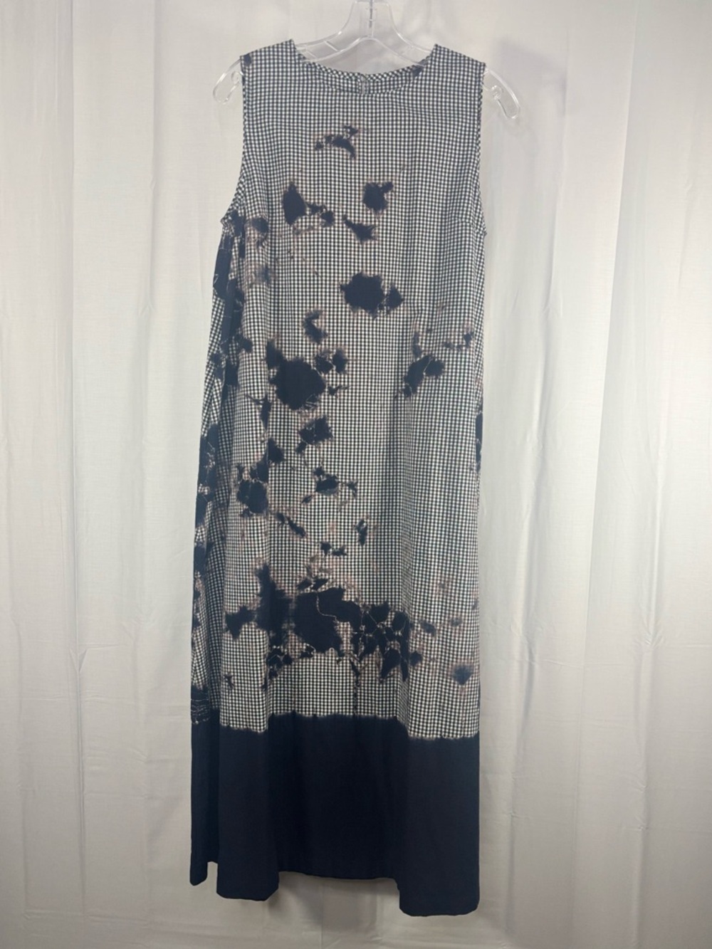NWT SUZUSAN Black & White Gingham Hand Dyed w blue Maxi Dress size S